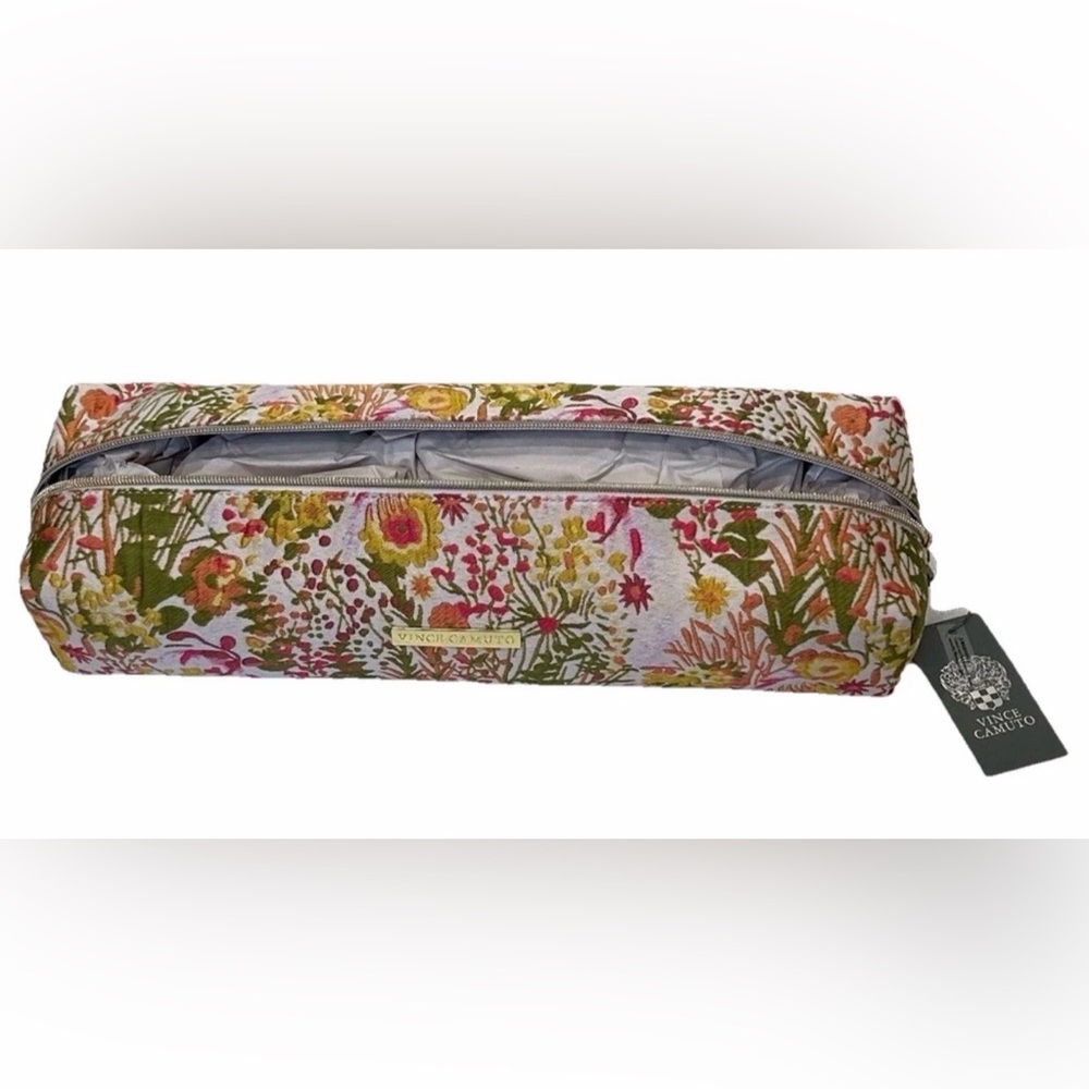 NEW VINCE CAMUTO HAIR TOOL FLAT IRON BAG TRAVEL CASE EMBROIDERED FLOWERS PINK